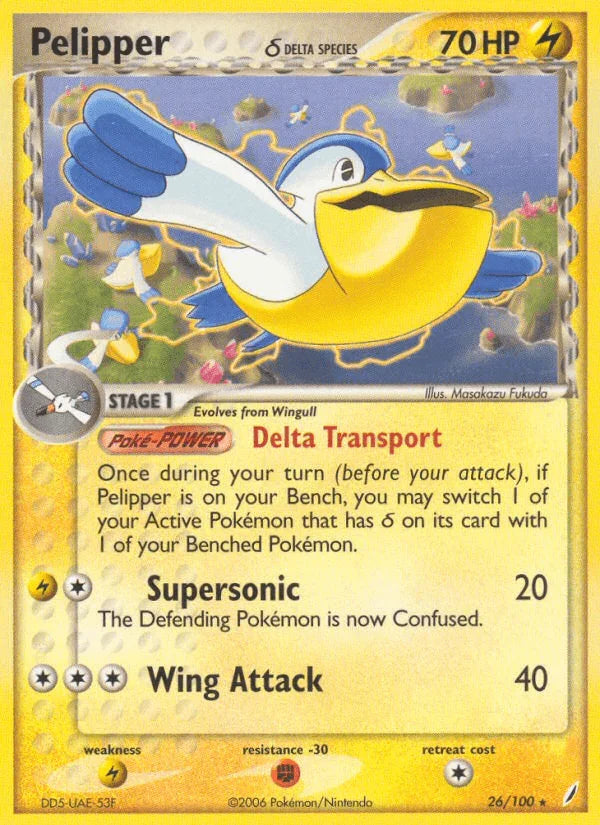 26, EX: Crystal Guardians, Fighting[-30], Lightning, Lightning[×2], Normal, Rare Pelipper(26/100) (Delta Species) [EX: Crystal Guardians] - Trading Card World