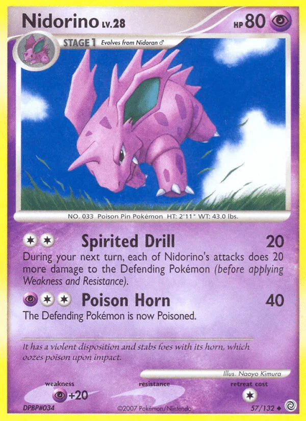 57, Diamond & Pearl: Secret Wonders, Normal, Psychic, Psychic[+20], Reverse Holofoil, Uncommon Nidorino (57/132) [Diamond & Pearl: Secret Wonders] - Trading Card World
