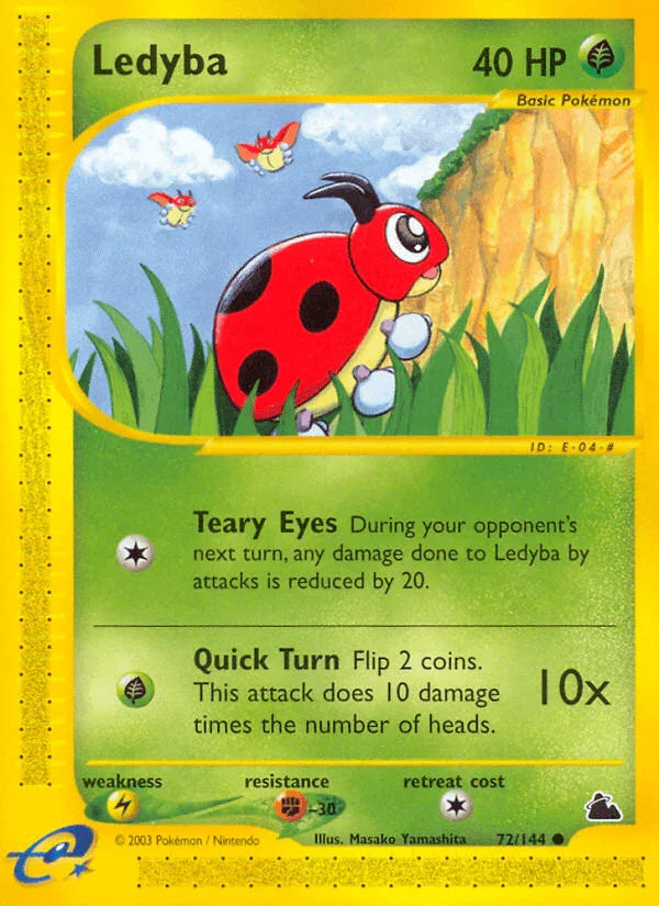 72, Common, Fighting[-30], Grass, Lightning[×2], Normal, Reverse Holofoil, Skyridge Ledyba (72/144) [Skyridge] - Trading Card World