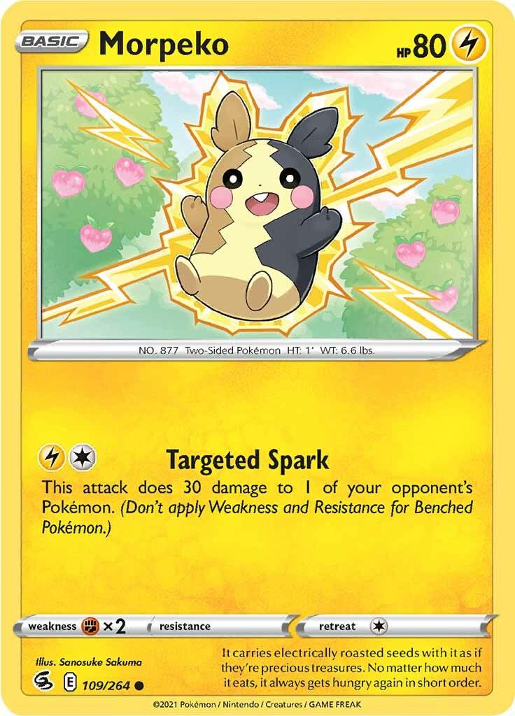 109, Common, Fighting [x2], Lightning, Normal, Reverse Holofoil, Sword & Shield: Fusion Strike Morpeko (109/264) [Sword & Shield: Fusion Strike] - Trading Card World