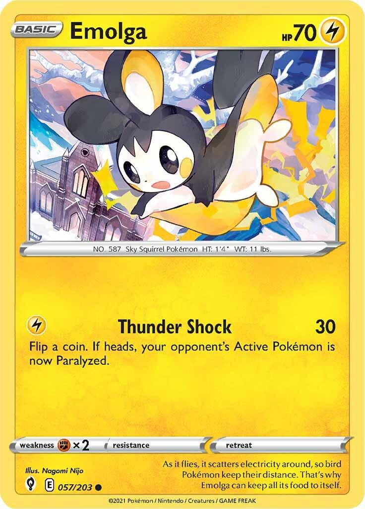 057, Common, Fighting [x2], Lightning, Normal, Reverse Holofoil, Sword & Shield: Evolving Skies Emolga (057/203) [Sword & Shield: Evolving Skies] - Trading Card World