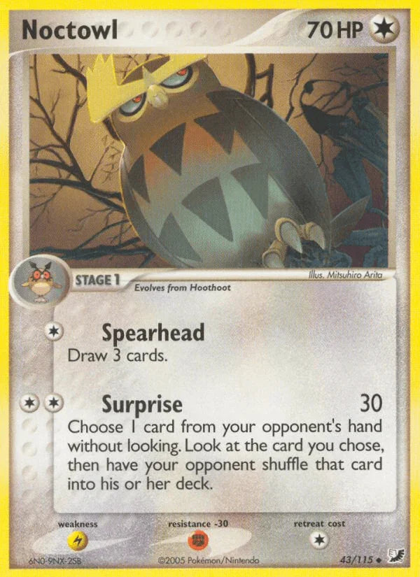 43, Colorless, EX: Unseen Forces, Fighting[-30], Lightning[×2], Normal, Uncommon Noctowl (43/115) [EX: Unseen Forces] - Trading Card World