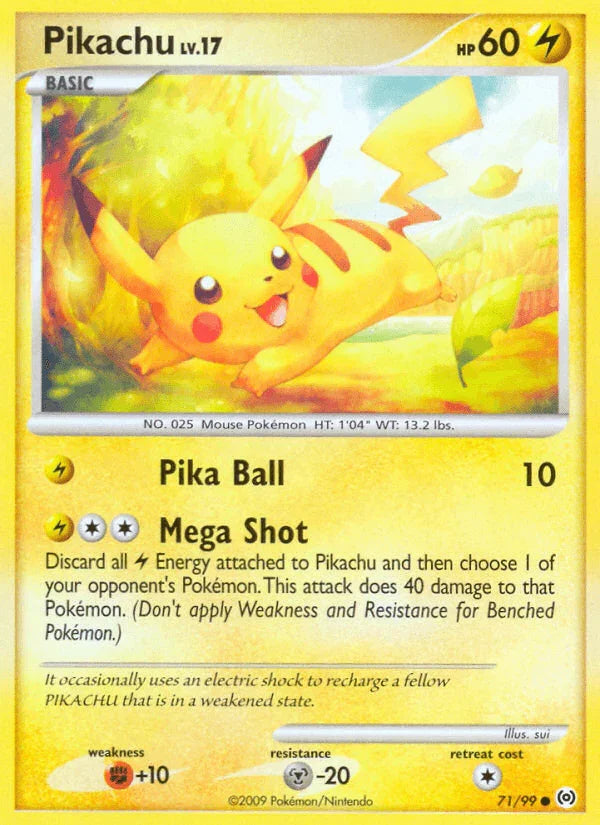 71, Common, Fighting[+10], Lightning, Metal[-20], Normal, Platinum: Arceus, Reverse Holofoil Pikachu (71/99) [Platinum: Arceus] - Trading Card World