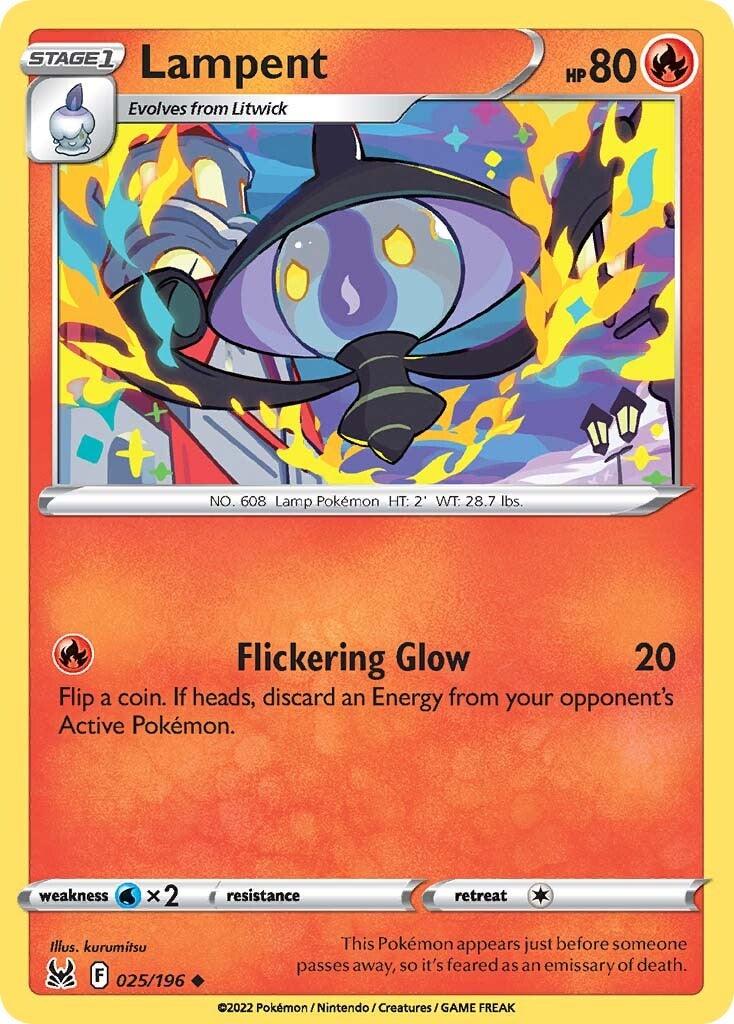 025, Fire, Normal, Reverse Holofoil, Sword & Shield: Lost Origin, Uncommon, Water [x2] Lampent (025/196) [Sword & Shield: Lost Origin] - Trading Card World