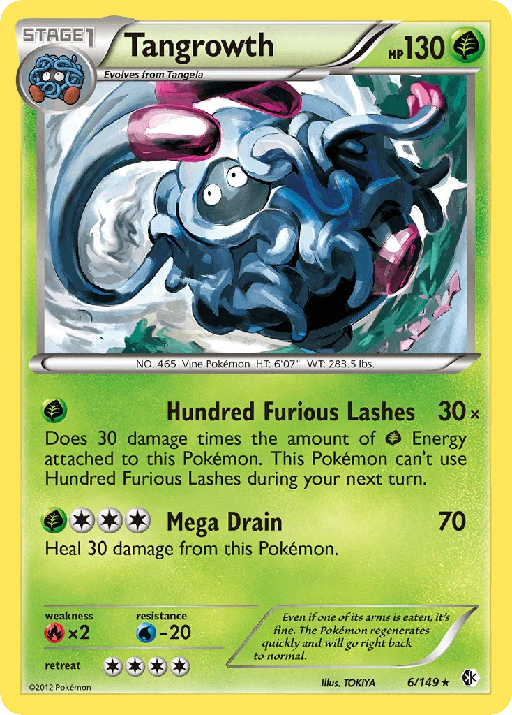 Black & White: Boundaries Crossed, Fire[×2], Grass, Holo Rare, Holofoil, Reverse Holofoil, Water[-20] Tangrowth (6/149) [Black & White: Boundaries Crossed] - Trading Card World