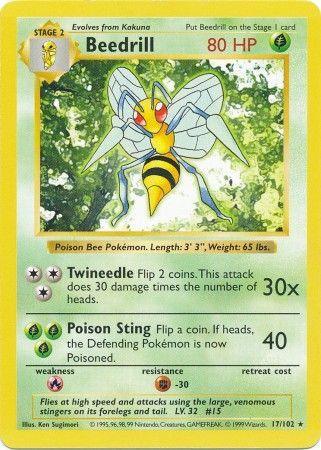 17, Base Set Shadowless Unlimited, Fighting[-30], Fire[×2], Grass, Normal, Rare Beedrill (17/102) [Base Set Shadowless Unlimited] - Trading Card World