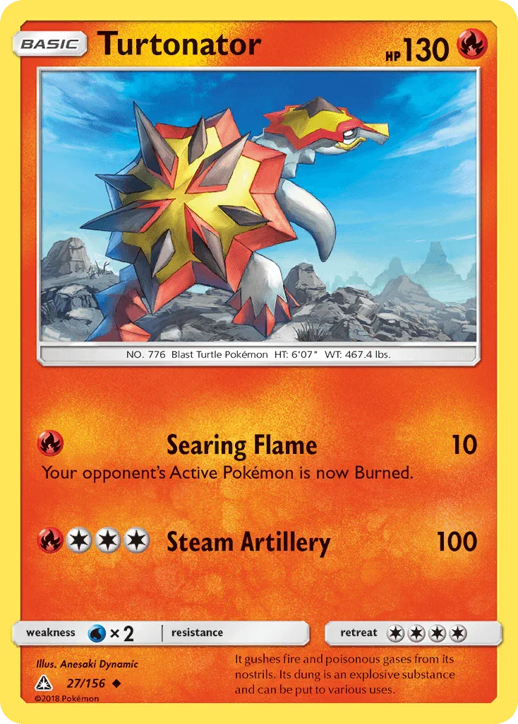 27, Fire, Normal, Reverse Holofoil, Sun & Moon: Ultra Prism, Uncommon, Water[×2] Turtonator (27/156) [Sun & Moon: Ultra Prism] - Trading Card World