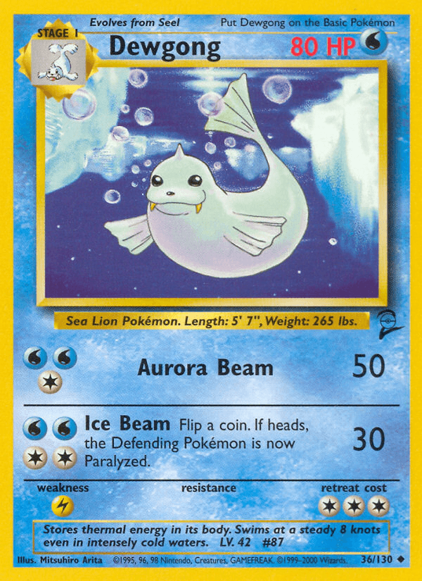 36, Base Set 2, Lightning[×2], Normal, Uncommon, Water Dewgong (36/130) [Base Set 2] - Trading Card World