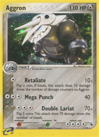 EX: Ruby & Sapphire, Fire[×2], Grass[-30], Holo Rare, Holofoil, Metal, Reverse Holofoil Aggron (1/109) [EX: Ruby & Sapphire] - Trading Card World
