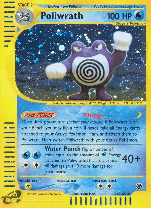 24, Expedition: Base Set, Holo Rare, Holofoil, Lightning[×2], Reverse Holofoil, Water Poliwrath (24/165) [Expedition: Base Set] - Trading Card World