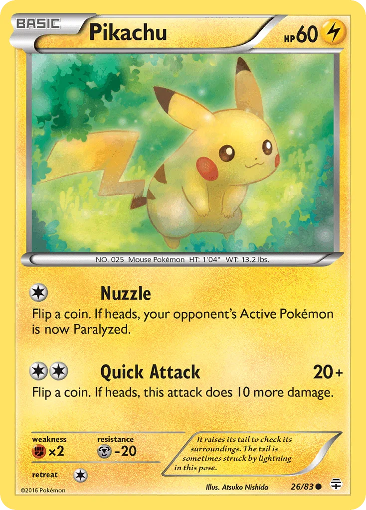 26, Common, Fighting[×2], Lightning, Metal[-20], Normal, Reverse Holofoil, XY: Generations Pikachu (26/83) [XY: Generations] - Trading Card World