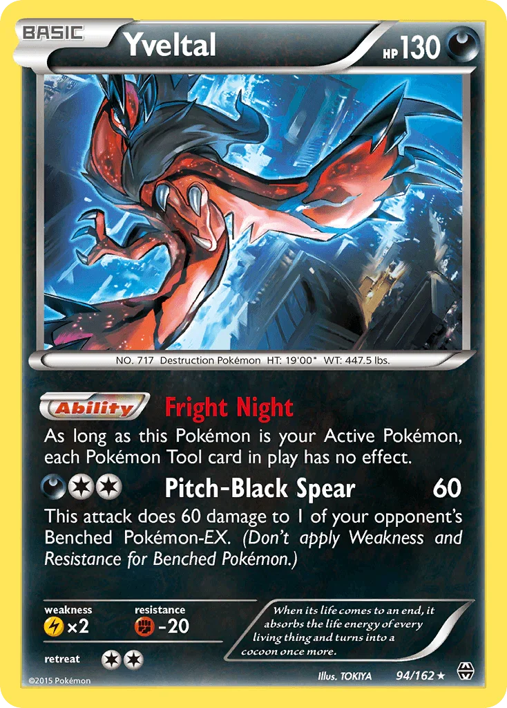 94, Darkness, Fighting[-20], Holo Rare, Holofoil, Lightning[×2], Reverse Holofoil, XY: BREAKthrough Yveltal (94/162) [XY: BREAKthrough] - Trading Card World