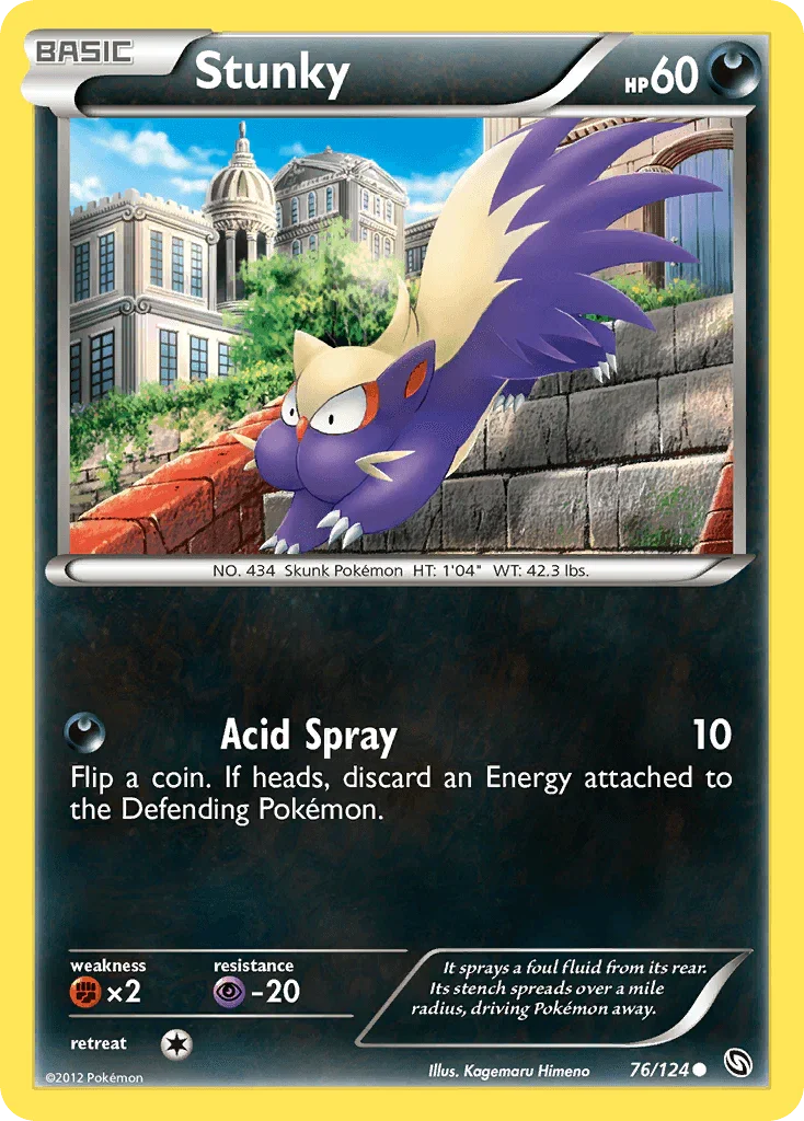 76, Black & White: Dragons Exalted, Common, Darkness, Fighting[×2], Normal, Psychic[-20], Reverse Holofoil Stunky (76/124) [Black & White: Dragons Exalted] - Trading Card World