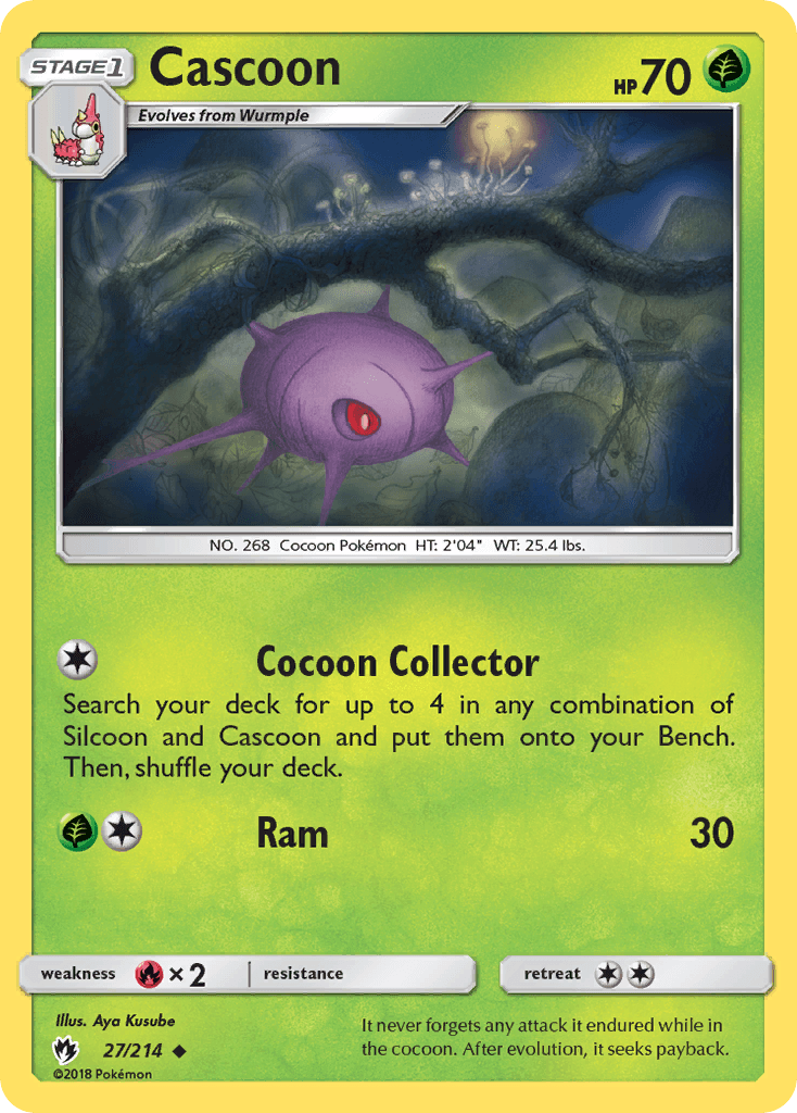 27, Fire[×2], Grass, Normal, Reverse Holofoil, Sun & Moon: Lost Thunder, Uncommon Cascoon (27/214) [Sun & Moon: Lost Thunder] - Trading Card World