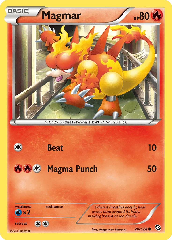 20, Black & White: Dragons Exalted, Common, Fire, Normal, Reverse Holofoil, Water[×2] Magmar (20/124) [Black & White: Dragons Exalted] - Trading Card World