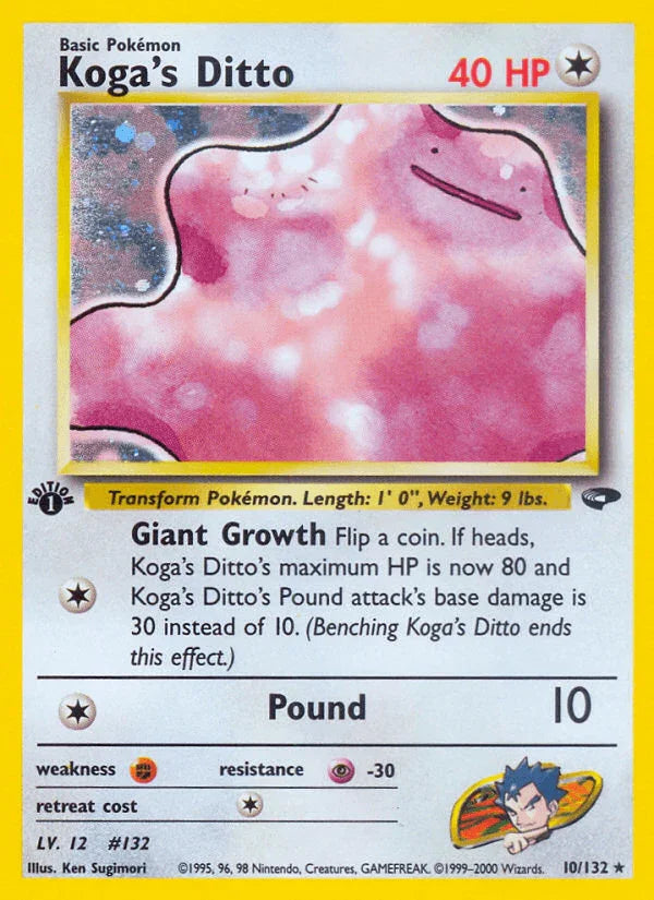 10, 1st Edition Holofoil, Colorless, Fighting[×2], Gym Challenge 1st Edition, Holo Rare, Psychic[-30] Koga's Ditto (10/132) [Gym Challenge 1st Edition] - Trading Card World