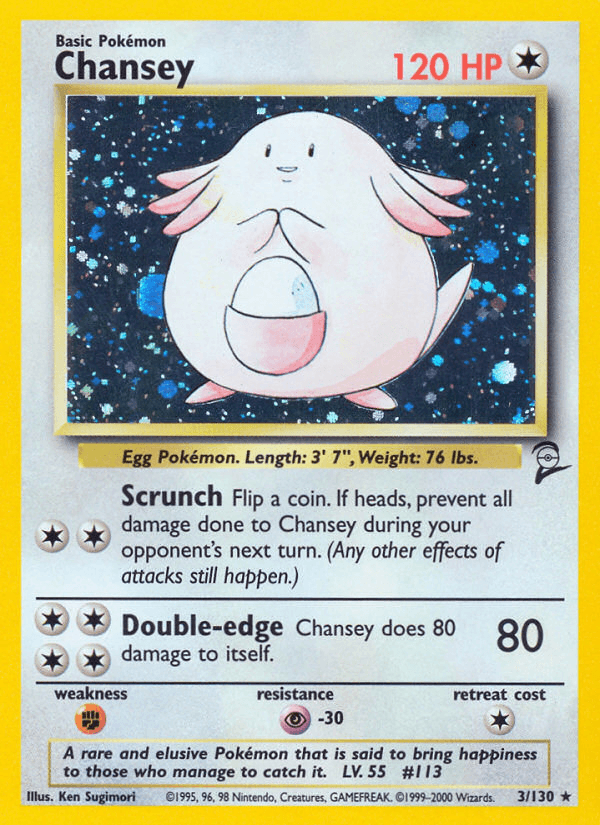Base Set 2, Colorless, Fighting[×2], Holo Rare, Holofoil, Psychic[-30] Chansey (3/130) [Base Set 2] - Trading Card World