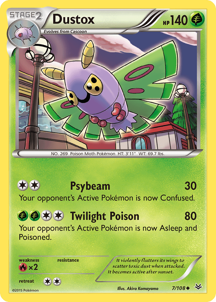 Fire[×2], Grass, Normal, Reverse Holofoil, Uncommon, XY: Roaring Skies Dustox (7/108) [XY: Roaring Skies] - Trading Card World