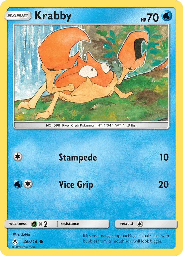 46, Common, Grass[×2], Normal, Reverse Holofoil, Sun & Moon: Unbroken Bonds, Water Krabby (46/214) [Sun & Moon: Unbroken Bonds] - Trading Card World
