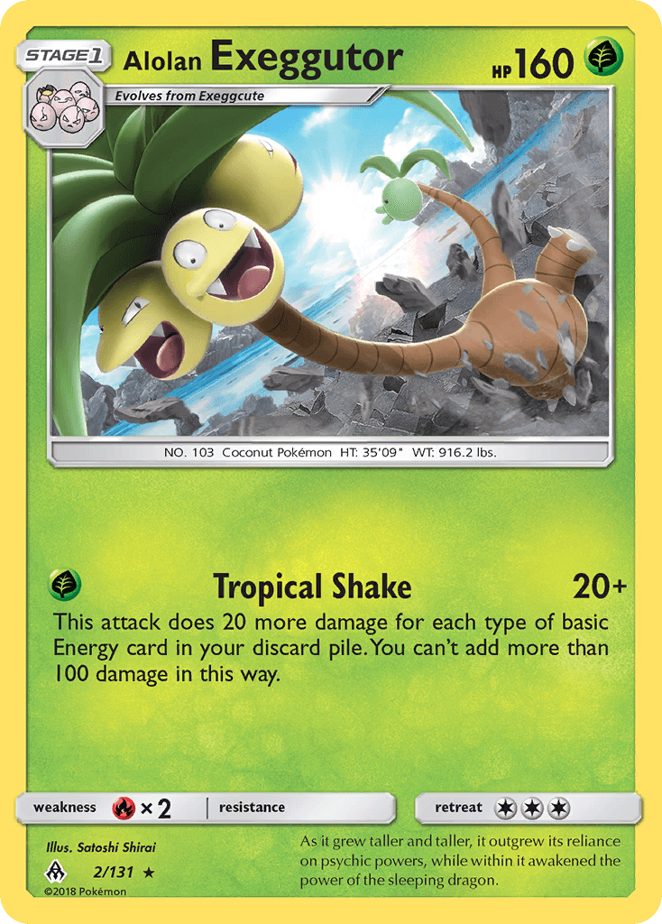 Fire[×2], Grass, Normal, Rare, Reverse Holofoil, Sun & Moon: Forbidden Light Alolan Exeggutor (2/131) [Sun & Moon: Forbidden Light] - Trading Card World