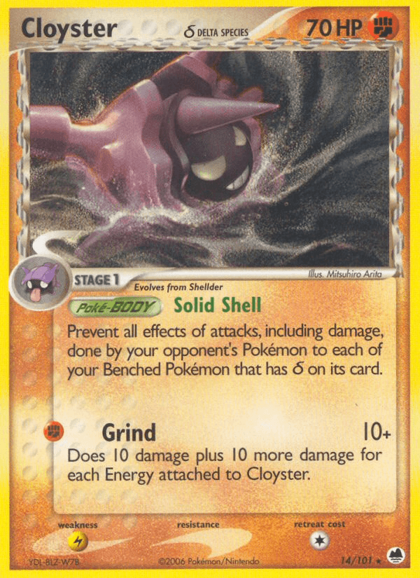 14, EX: Dragon Frontiers, Fighting, Lightning[×2], Normal, Rare Cloyster (14/101) (Delta Species) [EX: Dragon Frontiers] - Trading Card World