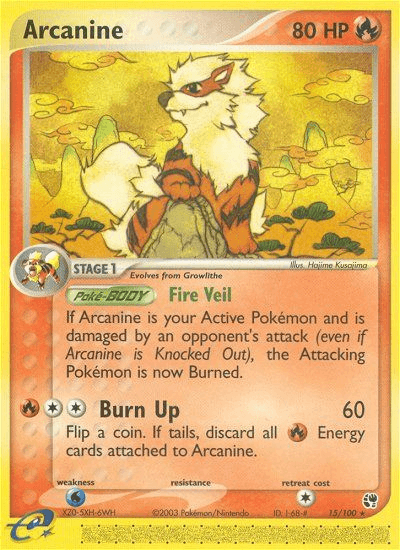 15, EX: Sandstorm, Fire, Normal, Rare, Reverse Holofoil, Water[×2] Arcanine (15/100) [EX: Sandstorm] - Trading Card World