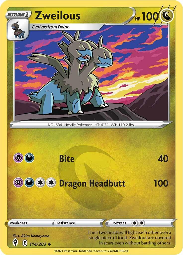 114, Dragon, Normal, Reverse Holofoil, Sword & Shield: Evolving Skies, Uncommon Zweilous (114/203) [Sword & Shield: Evolving Skies] - Trading Card World