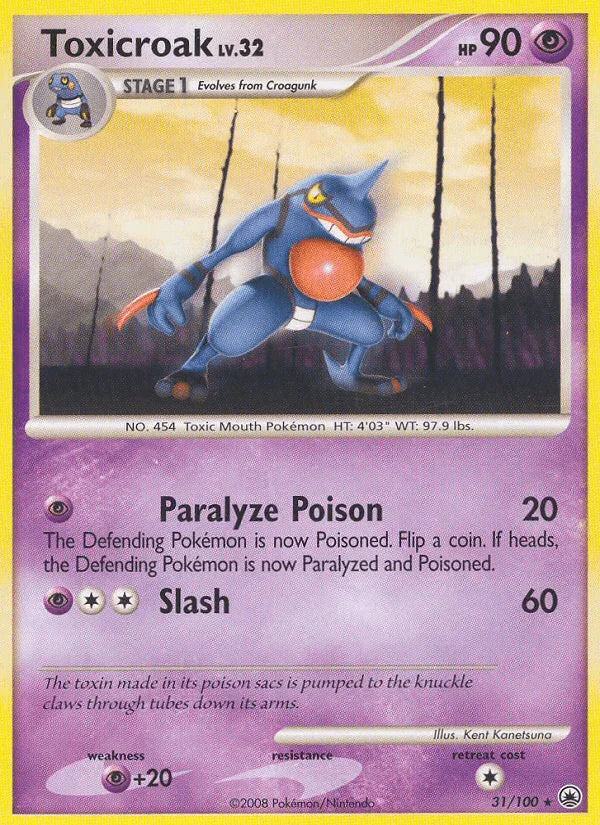 31, Diamond & Pearl: Majestic Dawn, Normal, Psychic, Psychic[+20], Rare, Reverse Holofoil Toxicroak (31/100) [Diamond & Pearl: Majestic Dawn] - Trading Card World