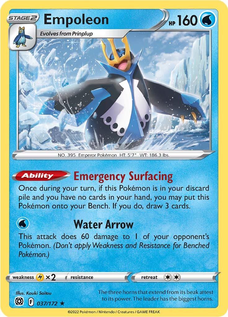 037, Holo Rare, Holofoil, Lightning [x2], Reverse Holofoil, Sword & Shield: Brilliant Stars, Water Empoleon (037/172) [Sword & Shield: Brilliant Stars] - Trading Card World