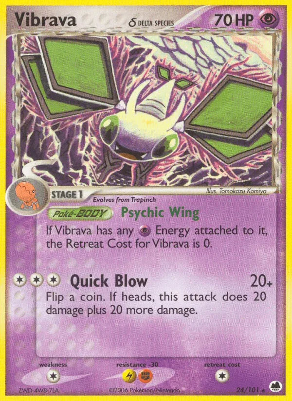 24, Colorless[×2], EX: Dragon Frontiers, Fighting[-30], Lightning[-30], Normal, Psychic, Rare Vibrava (24/101) (Delta Species) [EX: Dragon Frontiers] - Trading Card World