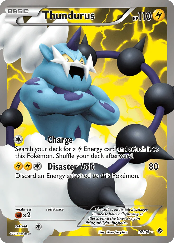 97, Black & White: Emerging Powers, Fighting[×2], Holofoil, Lightning, Ultra Rare Thundurus (97/98) [Black & White: Emerging Powers] - Trading Card World