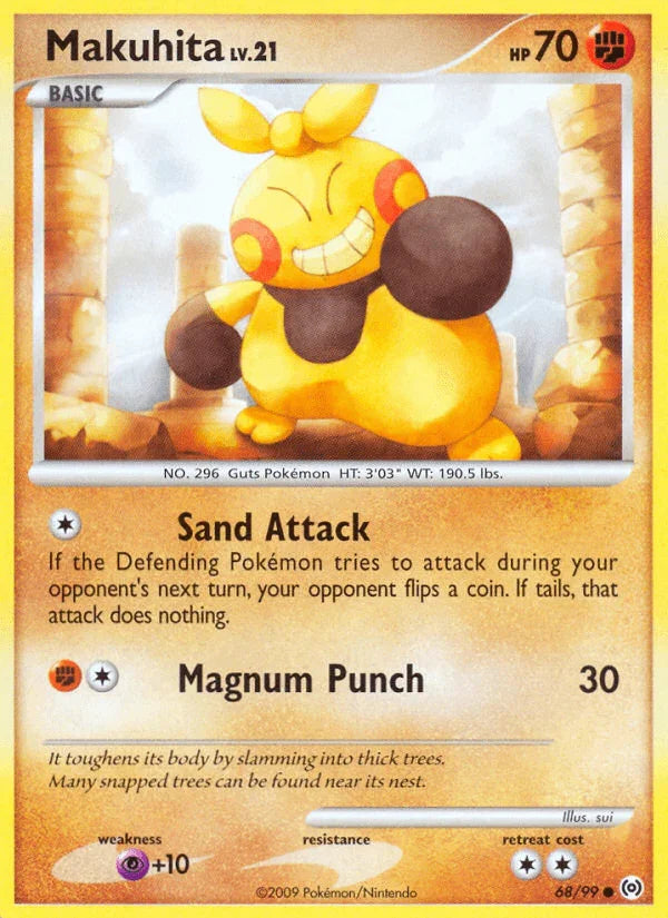68, Common, Fighting, Normal, Platinum: Arceus, Psychic[+10], Reverse Holofoil Makuhita (68/99) [Platinum: Arceus] - Trading Card World