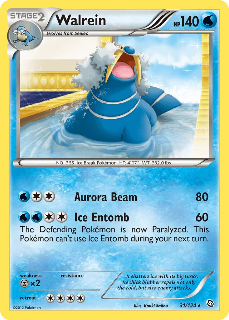 31, Black & White: Dragons Exalted, Metal[×2], Normal, Rare, Reverse Holofoil, Water Walrein (31/124) [Black & White: Dragons Exalted] - Trading Card World