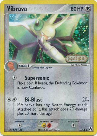 46, Colorless, Colorless[×2], EX: Legend Maker, Lightning[-30] Fighting[-30], Reverse Holofoil, Uncommon Vibrava (46/92) (Stamped) [EX: Legend Maker] - Trading Card World