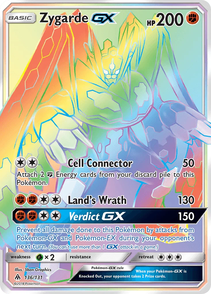 136, Fighting, Grass[×2], Holofoil, Secret Rare, Sun & Moon: Forbidden Light Zygarde GX (136/131) [Sun & Moon: Forbidden Light] - Trading Card World