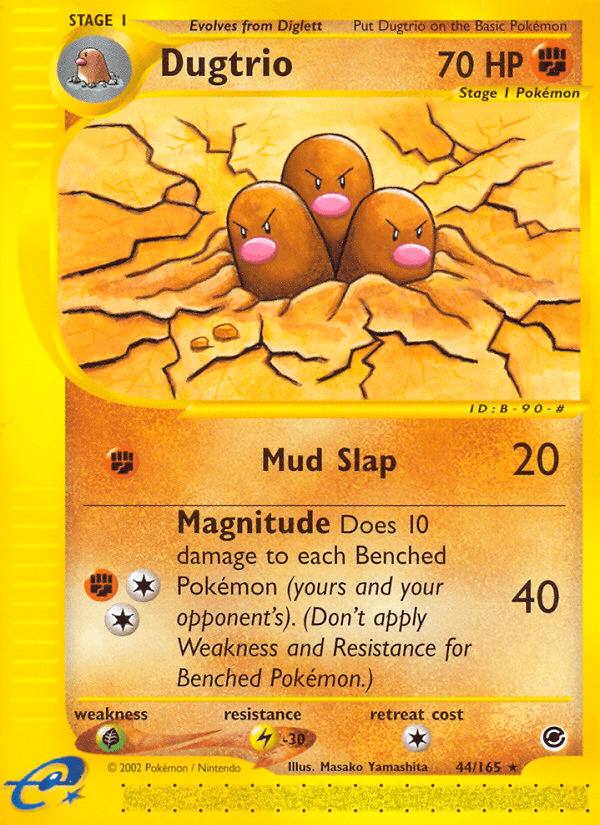 44, Expedition: Base Set, Fighting, Grass[×2], Lightning[-30], Normal, Rare, Reverse Holofoil Dugtrio (44/165) [Expedition: Base Set] - Trading Card World