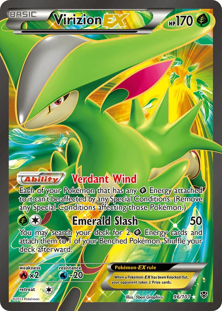 96, Black & White: Plasma Blast, Fire[×2], Grass, Holofoil, Ultra Rare, Water[-20] Virizion EX (96/101) [Black & White: Plasma Blast] - Trading Card World