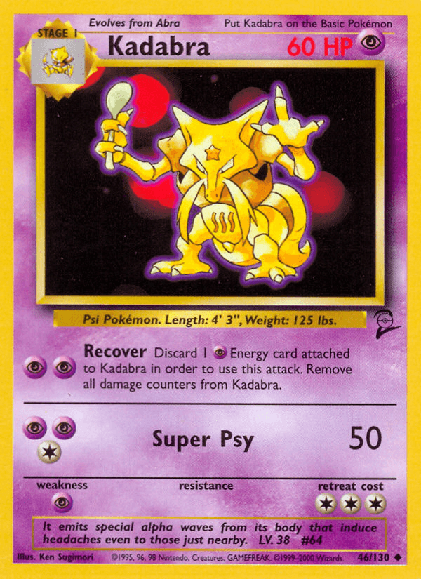46, Base Set 2, Normal, Psychic, Psychic[×2], Uncommon Kadabra (46/130) [Base Set 2] - Trading Card World