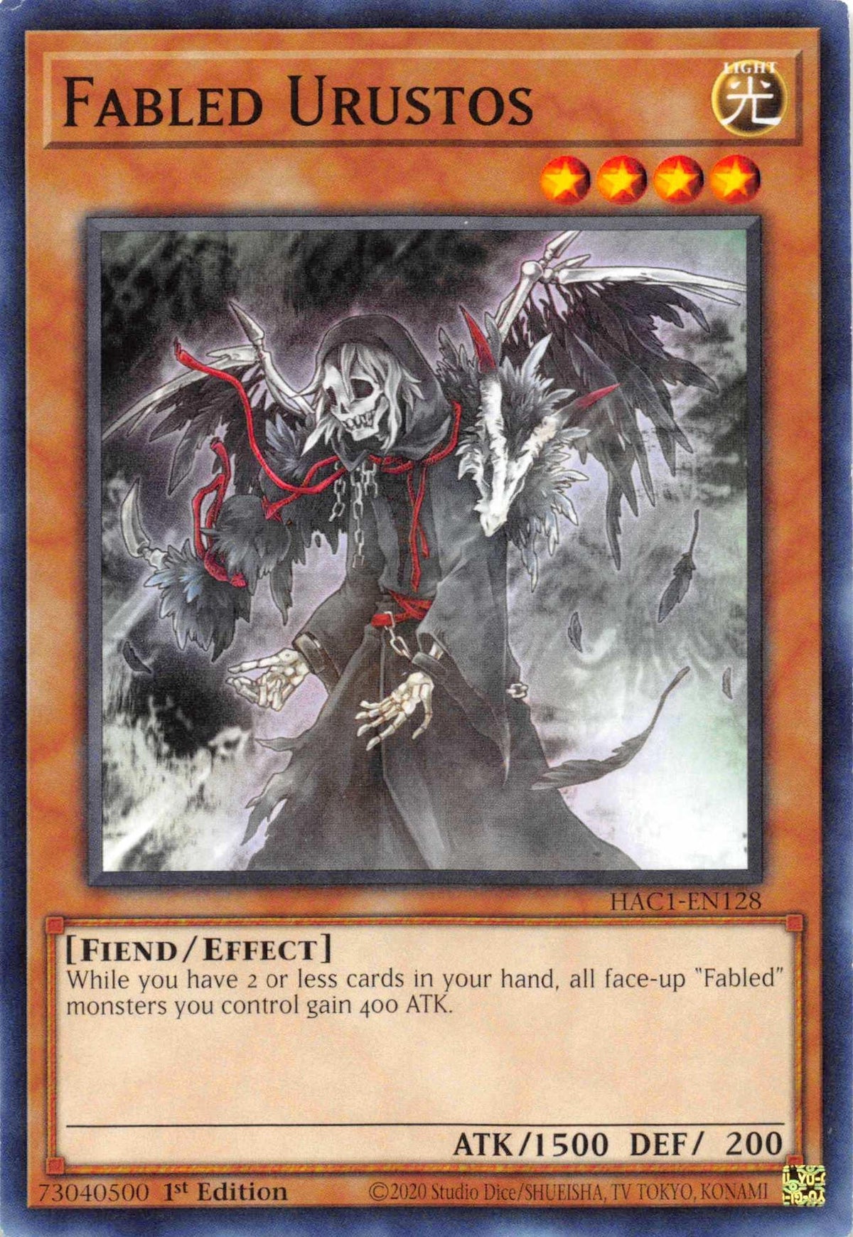 1st Edition, Effect Monster, Fiend, Hidden Arsenal: Chapter 1, Light, Parallel Rare Fabled Urustos (Duel Terminal) [HAC1-EN128] Parallel Rare - Trading Card World