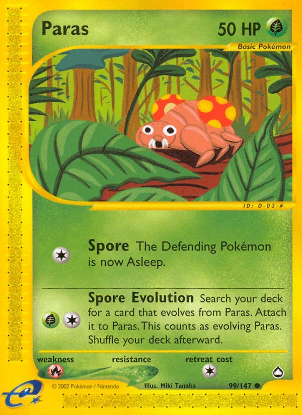 99, Aquapolis, Common, Fire[×2], Grass, Normal, Reverse Holofoil Paras (99/147) [Aquapolis] - Trading Card World