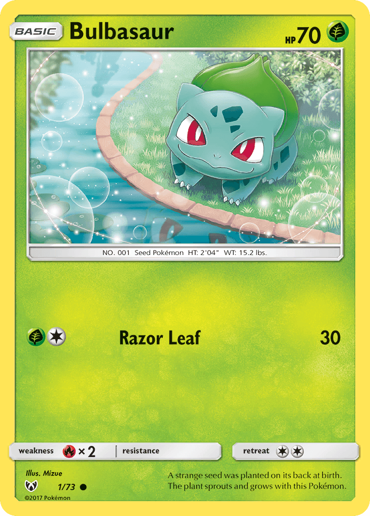 Common, Fire[×2], Grass, Normal, Reverse Holofoil, Sun & Moon: Shining Legends Bulbasaur (1/73) [Sun & Moon: Shining Legends] - Trading Card World
