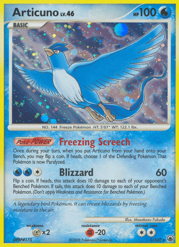 Diamond & Pearl: Majestic Dawn, Fighting[-20], Holo Rare, Holofoil, Metal[×2], Reverse Holofoil, Water Articuno (1/100) [Diamond & Pearl: Majestic Dawn] - Trading Card World