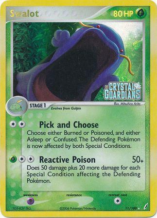 11, EX: Crystal Guardians, Grass, Holo Rare, Psychic[×2], Reverse Holofoil Swalot (11/100) (Stamped) [EX: Crystal Guardians] - Trading Card World