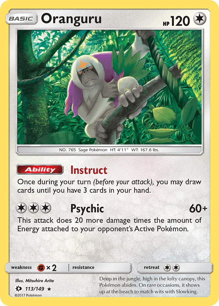 113, Colorless, Fighting[×2], Holo Rare, Holofoil, Reverse Holofoil, Sun & Moon: Base Set Oranguru (113/149) [Sun & Moon: Base Set] - Trading Card World