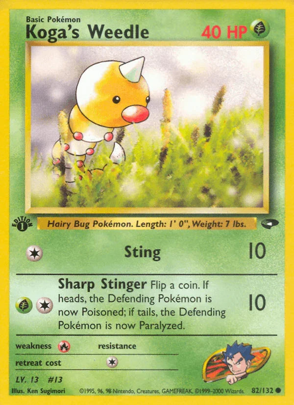 1st Edition Normal, 82, Common, Fire[×2], Grass, Gym Challenge 1st Edition Koga's Weedle (82/132) [Gym Challenge 1st Edition] - Trading Card World