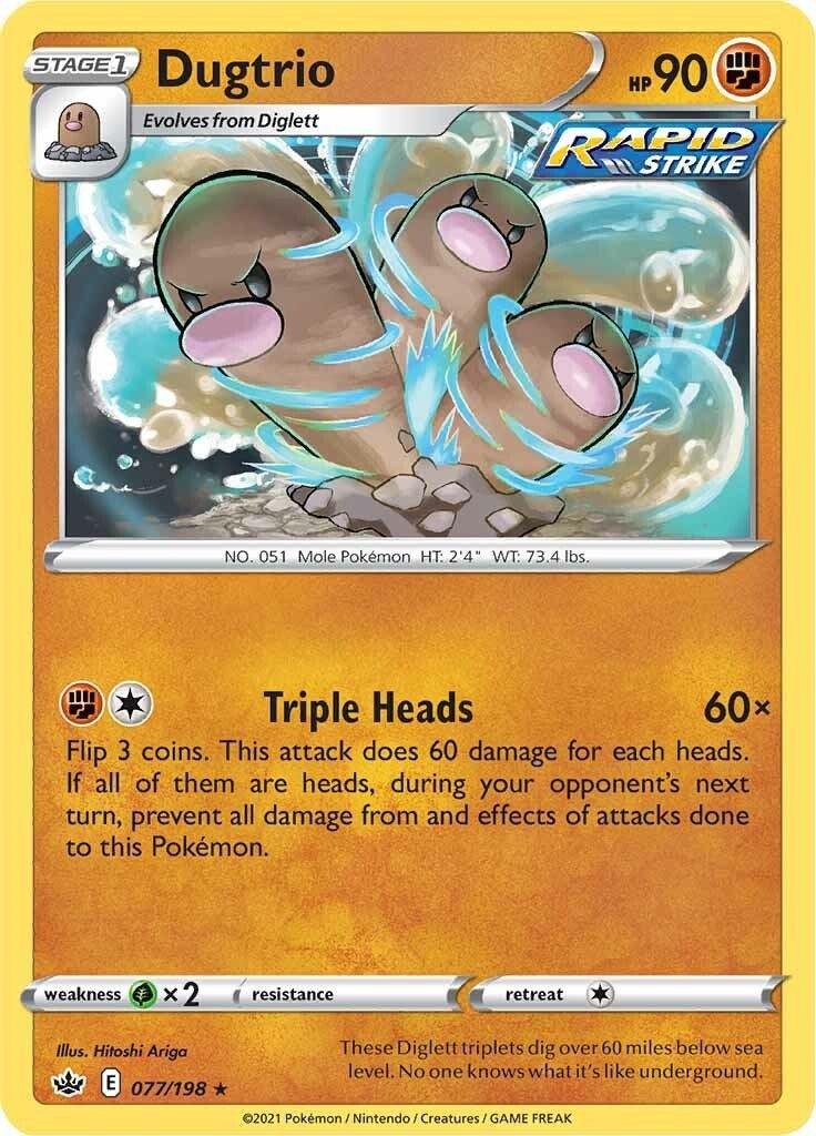 077, Fighting, Grass [x2], Normal, Rare, Reverse Holofoil, Sword & Shield: Chilling Reign Dugtrio (077/198) [Sword & Shield: Chilling Reign] - Trading Card World