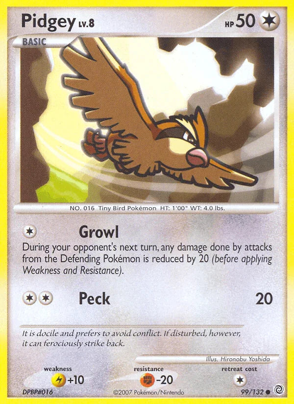 99, Colorless, Common, Diamond & Pearl: Secret Wonders, Fighting[-20], Lightning[+10], Normal, Reverse Holofoil Pidgey (99/132) [Diamond & Pearl: Secret Wonders] - Trading Card World