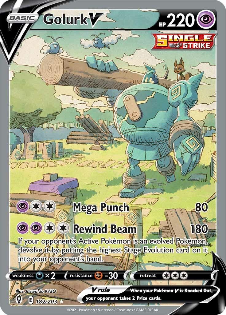 182, Darkness [x2], Fighting [-30], Holofoil, Psychic, Sword & Shield: Evolving Skies, Ultra Rare Golurk V (182/203) [Sword & Shield: Evolving Skies] - Trading Card World