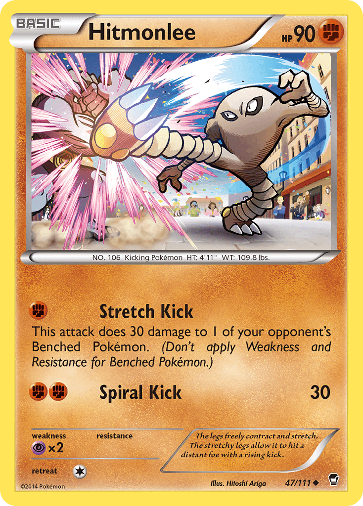 47, Fighting, Normal, Psychic[×2], Reverse Holofoil, Uncommon, XY: Furious Fists Hitmonlee (47/111) [XY: Furious Fists] - Trading Card World