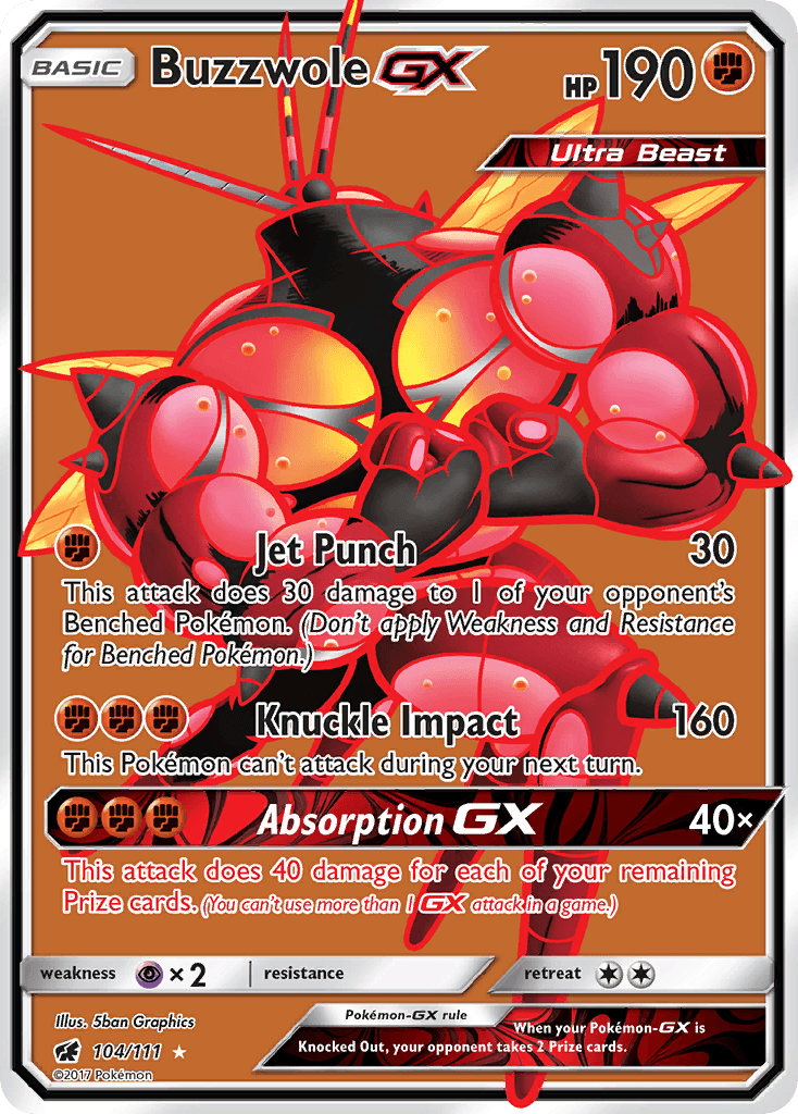 Fighting, Holofoil, Psychic[×2], Sun & Moon: Crimson Invasion, Ultra Rare Buzzwole GX (104/111) [Sun & Moon: Crimson Invasion] - Trading Card World